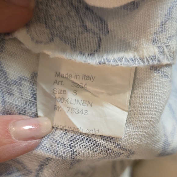 Elena Baldi Italian Linen Floral Women's Blouse - Blue and‎ White Sz S - Picture 4 of 5